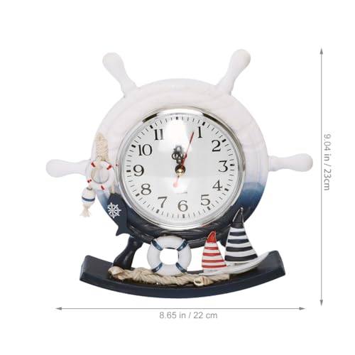 TOYANDONA Mediterranean Style Wooden Desktop Clock Creative Nautical Swim Ring Pendulum Design Silent Mute Clock for Living Room Table Decor
