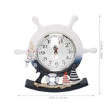 TOYANDONA Mediterranean Style Wooden Desktop Clock Creative Nautical Swim Ring Pendulum Design Silent Mute Clock for Living Room Table Decor