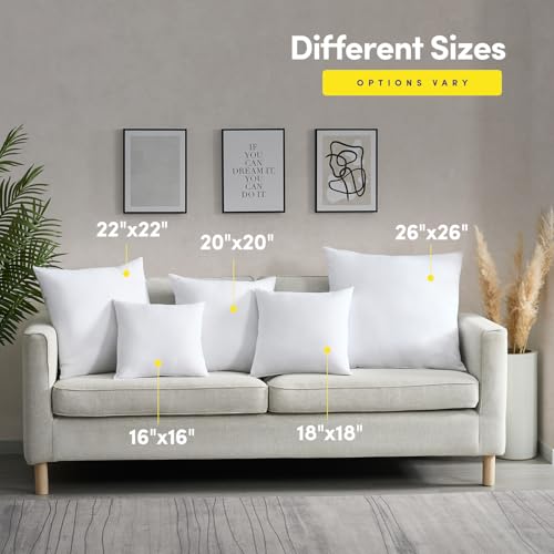 22X22 Pillow Inserts - Throw Pillow Set - Cushion Inserts for Decorative Throw Pillows Covers - Soft & Supportive Pillows for Couch, Sofa, Bed, or Chair, 4 Pack - 22" x 22"