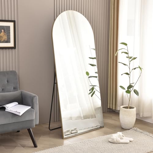 Arched Full Length Mirror, Floor Mirror with Stand, Aluminum Alloy Frame Full Body Mirror Freestanding or Wall-Mounted for Living Room/Bedroom(39"x20", Gold)