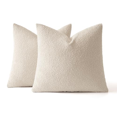 MIULEE 20x20 Inch Decorative Pillow Covers for Couch Bed Set of 2 Textured Boucle Neutral Throw Pillow Covers Natural Beige Ivory Accent Solid Pillowcases Sofa Living Room Home Decor
