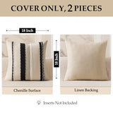 Boho Decorative Pillow Covers 20x20 Pack of 2 Black-White Stripe 2