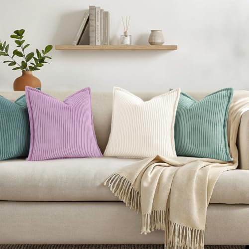 decorUhome Fall Corduroy Lilac Throw Pillow Covers 24x24 Set of 2