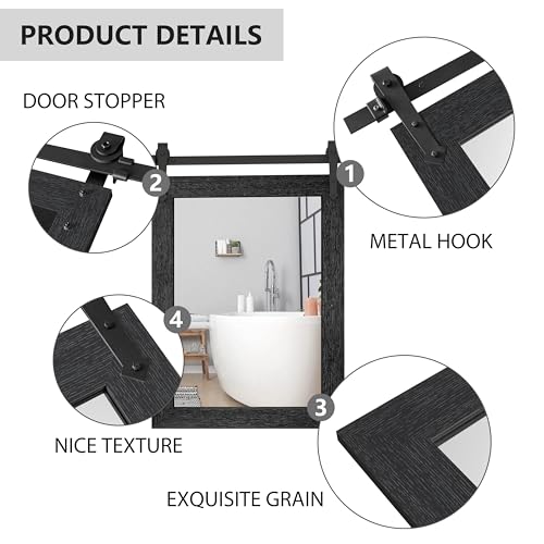 Farmhouse Bathroom Mirror for Over Sink 22”x32” Black, Rustic Western Barn Decor Bathroom Vanity Mirror, Wall Mirror for Bathroom, Living Room, Bedroom, Entryway