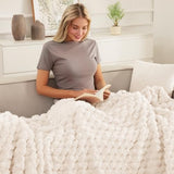 Whale Flotilla Fleece Throw Blanket for Couch or Bed, Luxury Super Soft Lightweight Summer Blanket, 3D Jacquard Cozy Fluffy Plush Decorative Sofa Chair Blanket for Mom Dad, 50x60 Inch, Ivory