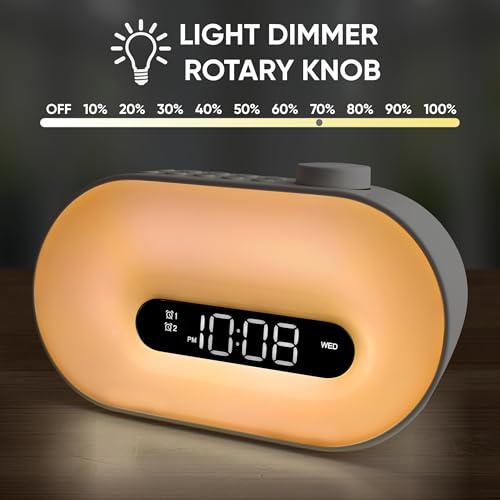 Westclox Sunrise Wakeup Light Alarm Clock for Men and Women, Multicolor Mood Light with Nature Sounds, Wireless Speaker and Digital Display, Bedroom Clock with Adapter
