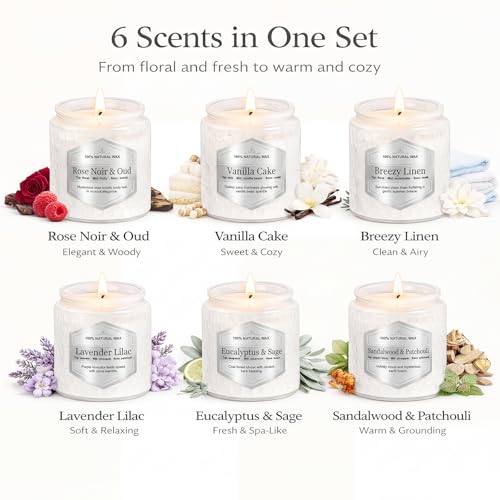 Scented Candles Gift Set for Women, 6 Pack Aromatherapy Soy Candles for Home, Long Lasting Decorative Jar Candles for Birthday, Relaxation, Self Care