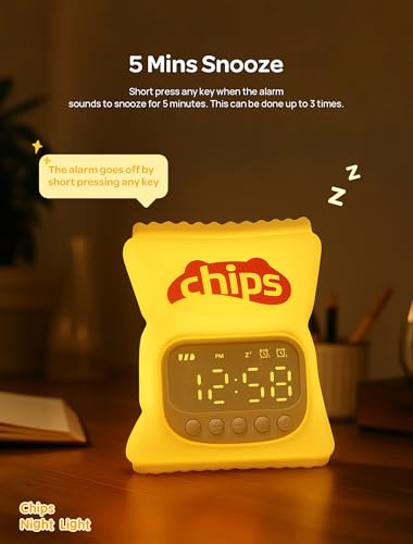 MASHI Chips Alarm Clock with Night Light, ok to Wake Clock for Kids, Cute & Funny Halloween Night Light, Snooze, Toddler Sleep Training Clock, for Kids