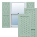 18"W x 25"H True Fit PVC Two Panel Chevron Modern Style Fixed Mount Shutters, Seaglass (Per Pair - Hardware Not Included)