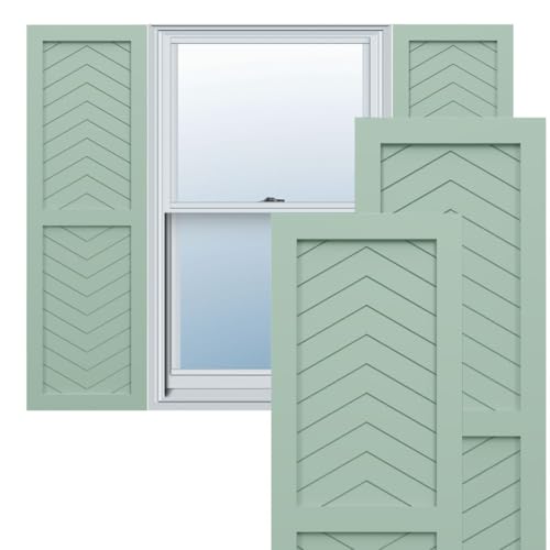 15"W x 48"H True Fit PVC Two Panel Chevron Modern Style Fixed Mount Shutters, Seaglass (Per Pair - Hardware Not Included)