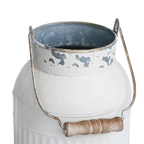 Yoillione Milk Jug, Farmhouse Vase, Decor with Handle - White Metal Vase for Artificial Flowers
