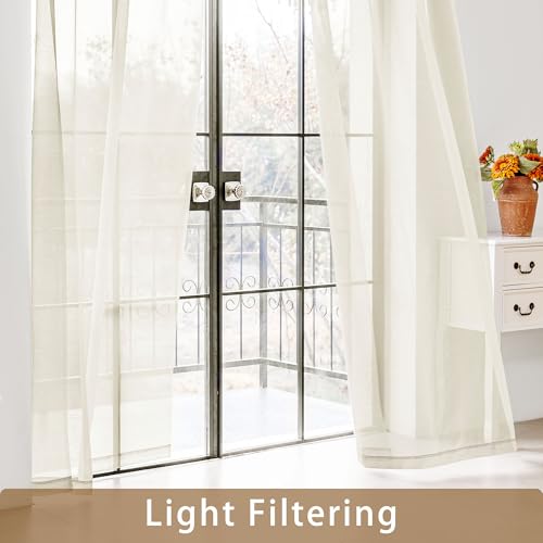Natural Sheer Curtains 96 Inches Long, Privacy Semi Sheer Curtains for Living Room Bedroom, Light Filtering Rod Pocket Voile Window Drapes 2 Panels Set, Each 42" W x 96" L