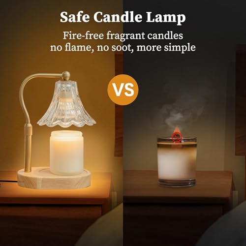 Candle Warmer Lamp – Dimmable Candle Lamp with Timer, Adjustable Height for Jar Candles (Oak)