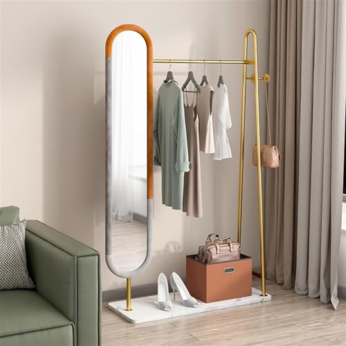 Full-Length Mirror Coat Rack and Dressing Mirror Combination Bedroom and Living Room Floor-Standing 360° Rotating Full-Length Mirror Full Length Floor Mirror (Gold 100cm)