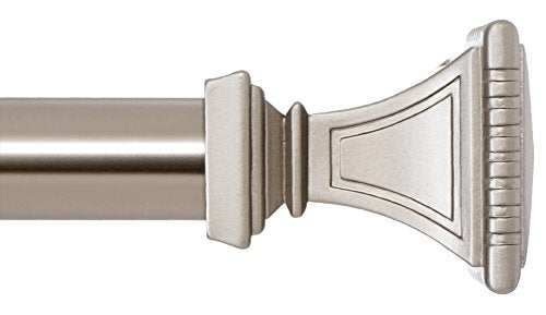 Ivilon Decorative Window Curtain Rod - Carved Square Finials, 1 1/8 in Rod, 28 to 48 in. Satin Nickel