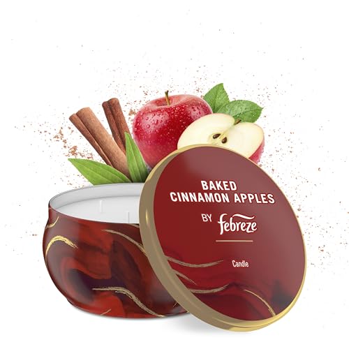 Febreze Scented Candle, Baked Cinnamon Apples Scent, 4 Wick Candle, Reusable Tin, Long Lasting Even Burn, 11oz, Single Pack