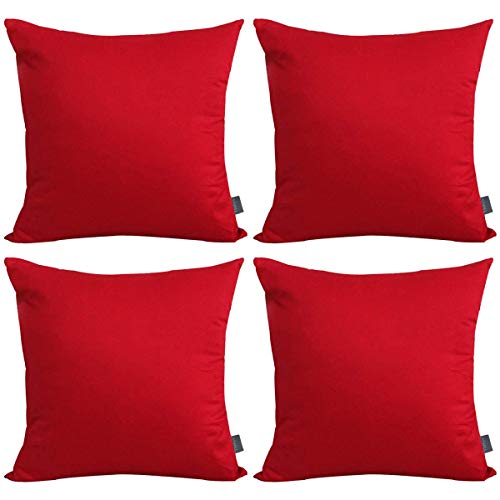 Thmyo 4-Pack 100% Cotton Comfortable Solid Decorative Throw Pillow Case Square Cushion Cover Pillowcase Sublimation Blank Pillow Covers DIY Throw Pillowcase for Couch Sofa Bed(18x18 inch/45x45cm,Red)