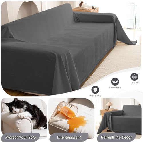 Chenille Couch Cover for Sofa,Soft Tassel Slipcover for Couch,Blanket Couch Covers for 1 Cushion Couch,Sofa Slipcovers Washable Pet-Friendly Furniture Protector (Dark Grey)
