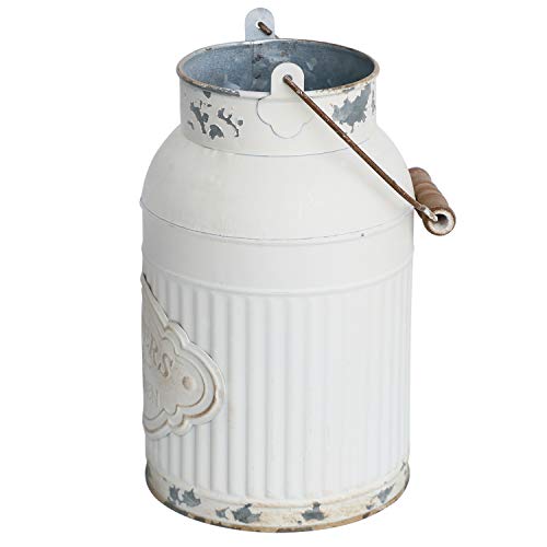 Yoillione Milk Jug, Farmhouse Vase, Decor with Handle - White Metal Vase for Artificial Flowers