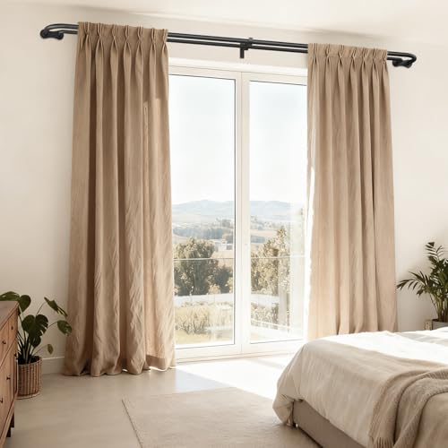 Double Curtain Rod 34-92 Inch, Black Wrap Around Blackout Dual Curtain Rods for Windows, Adjustable Heavy Duty Curved Spliced Room Darkening Double Rods, All Metal, Aluminium Bracket