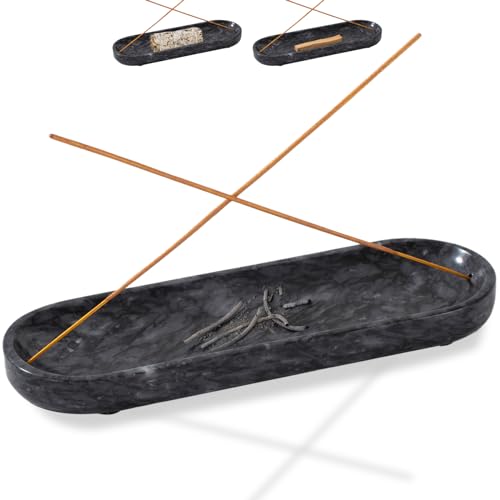 Incense Holder, Natural Marble Incense Burner, Incense Stick Holder for Meditation, insence-Sticks Holder, 10.6inch Ash Catcher (Black)