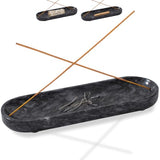 Incense Holder, Natural Marble Incense Burner, Incense Stick Holder for Meditation, insence-Sticks Holder, 10.6inch Ash Catcher (Black)