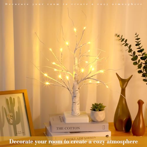 Macarrie 6 Pcs Birch Tree with LED Lights Christmas Wedding Decorations Tabletop Lighted White Mini Artificial Branches Battery Powered or USB Twinkling Table Centerpiece Indoor Gift (18 Inch)