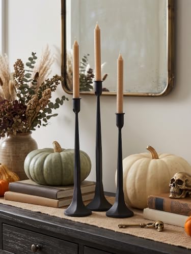 Iron Taper Candle Holder Set of 3, Black Candlestick Holders Decorative Candle Stand, Tapered Candle Holders Tall Set for Wedding, Dining Table, Home Decoration (Black)