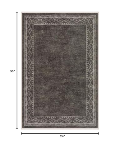 Lahome Modern Bordered Kitchen Rugs Non Slip Washable, 2x3 Rugs for Entryway Ultra-Thin Soft Door Mat Indoor Entrance Rubberback Throw Carpet for Bathroom Bedroom Front Door(2x3ft,Brown)