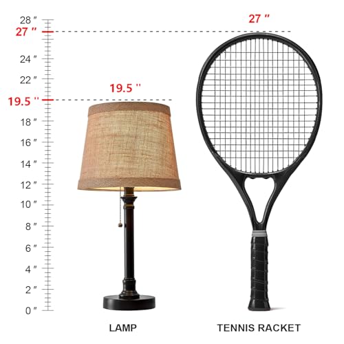 19.5" Small Table Lamp for Bedroom - Bedside Lamps for Nightstand, Black Table Lamp for Living Room with Fabric Shade, Desk Reading Lamp for Kids Room Living Room Office Dorm