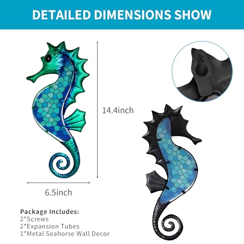 LIFFY Metal Seahorse Wall Art Mosaic Glass Ocean Wall Decor Coastal Sculpture Hanging Decoration for Home Garden Fence Pool Beach Bathroom