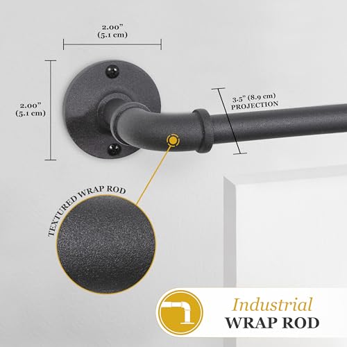 Kenney – Adler Curtain Rod, Rust-Resistant Textured Steel, Industrial Pipe Style for Indoor/Outdoor Use, 5/8" Diameter, Adjustable 28–48", Black