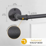 Kenney – Adler Curtain Rod, Rust-Resistant Textured Steel, Industrial Pipe Style for Indoor/Outdoor Use, 5/8" Diameter, Adjustable 28–48", Black