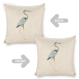Linen Throw Pillow Covers Blue Egret on Coastal 18x18 Decorative Pillows for Bed Couch Cushion Sofa Outdoor