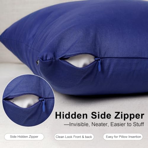 6 Pack Decorative 100% Cotton Pillow Covers Square Cushion Cover Solid Christmas DIY Throw Pillowcase for Home Bed Sofa Thanksgiving Day,Dark Blue,6 Pack-20" x 20"/50x50cm