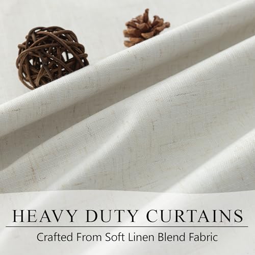Cream Linen Blend Blackout Curtains 84 Inch Long 2 Panel Back Tab Thermal Insulated Light Blocking Curtain for Living Room Black Out Drape for Bedroom Neutral Rustic Farmhouse 52x84 Length Ivory White