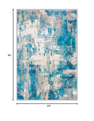 KOZYFLY Abstract Small Area Rugs 2x3 Washable Door Mat Turquoise/Beige/Grey