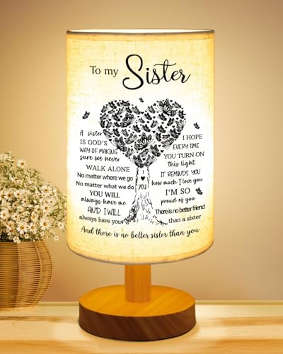 Sisters Gifts from Sister, to Sister Fabric Table Lamp, Sister Mothers Day Birthday Graduation Gifts for Sister, Bedside Table Lamp Gifts for Sisters from Sisters Adult