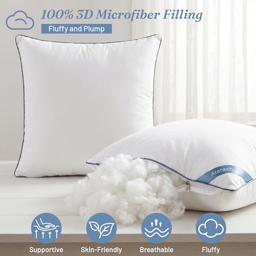 Atarashi 18 x 18 Outdoor Pillow Inserts (Pack of 2)- Waterproof Firm and Fluffy Square Throw Pillows - Decorative Pillow Forms for Couch Sofa Bed Patio Furniture - White