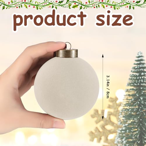 Liliful 15 Pcs Velvet Christmas Balls Bulk Flocked Christmas Tree Ball Ornaments Plastic Xmas Decorative Hanging Ornaments(Creamy White,3.15 Inch)