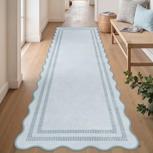 Washable Runner Rug 2.6x8 Kitchen Hallway Scalloped Rugs
