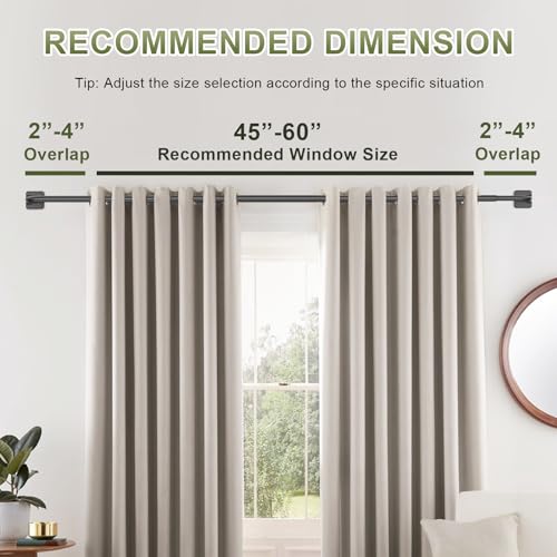 Curtain Rods for Windows 36 to 60 inch, 5/8" Blackout Wrap Around Curtain Rod Telescoping Adjustable for Sliding Door Bedroom Kitchen RV, Black (36"-63")