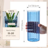 ComSaf Glass Cylinder Vases, Bud Vase for Centerpieces, 8 Inch Tall Ribbed Vase Hurricane Floating Candle Holder, Decorative Flower Vases for Wedding Reception, Home Decor, Housewarming Gift (Blue)