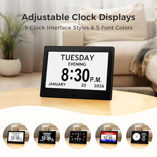 Pastigio Digital Clock, Dementia Clock with Date and Time, 10 Reminders, 6 Alarms, Auto-Dimming, Auto DST, Remote Control, Large Display Alarm Clock for Seniors