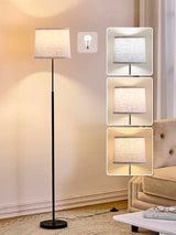 60" Modern Floor Lamp for Living Room Bedroom, Standing Lamp with Oatmeal Linen Lampshade, Tall Lamp with A19 9W 3 Color Temperature Bulb, Foot Switch Control, Black