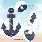 2 Pack 11" Nautical Beach Wooden Ship Wheel and 13" Wooden Anchor with Rope Nautical Boat Steering Wheel Rudder Anchor Wall Art Decor Door Hanging Ornament Beach Theme Home Decoration(Blue)
