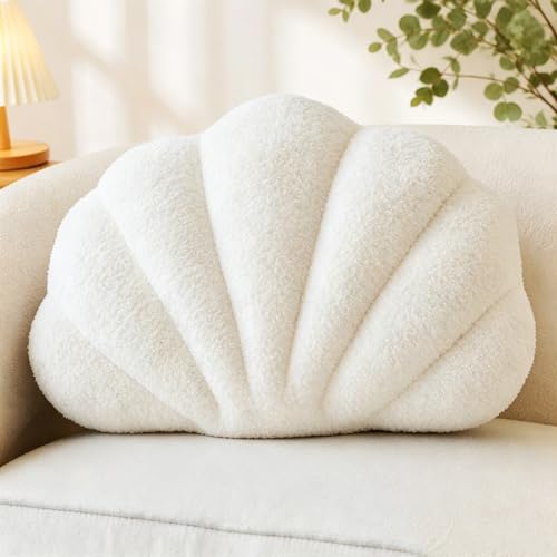 CANGHI Seashell Pillow Ivory White 13"x10" Plush Throw | Beachy coastal cushion for bed, couch, living room & sofa, ocean-inspired seaside accent with cozy decor.
