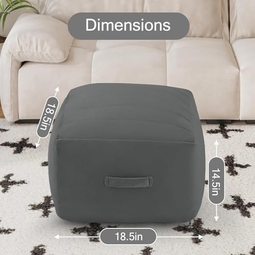 MeMoreCool Square Pouf Ottoman Foot Rest 20x20x15 Inches, Dark Grey