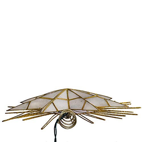 Kurt Adler 12" 7-Point Natural Capiz Lighted Tree Topper | Christmas Tree Star Topper | Gold Tree Topper Star with Lights | Light Up Star Christmas Tree Topper w/Wire Rays Accent (12 Inches, Gold)