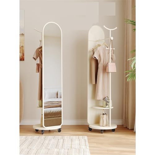 Floor Luxurious Floor-Standing Coat Rack, Dressing Mirror Movable Rotating Full-Length for Bedroom Mirror